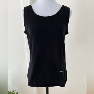 PORTS Sleeveless Black Cotton Scoop Neck Fine Knit Cotton Tank Top Basic Staple